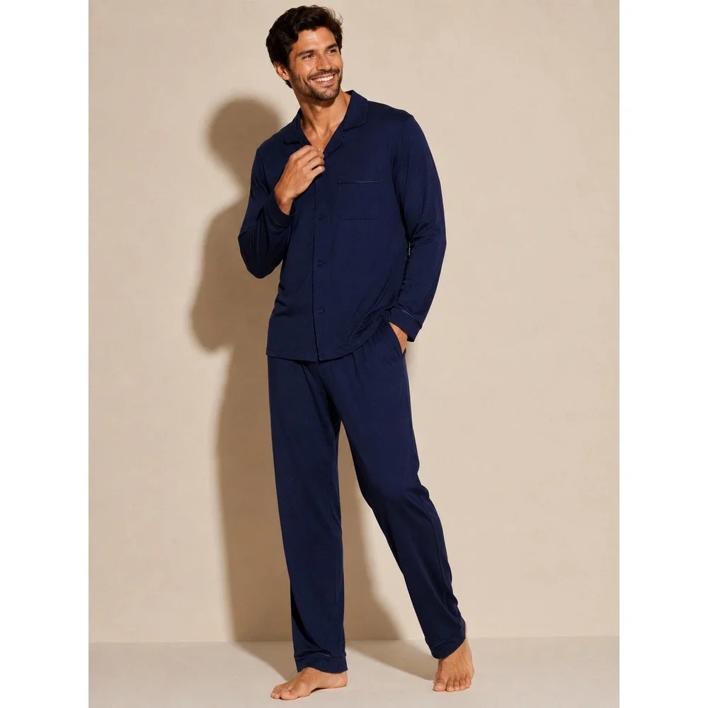 Cosabella Classic Men's Pajama Set Navy Long Sleeve & Pants Size S